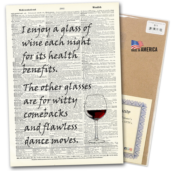 "I enjoy a glass of wine..." - Vintage Dictionary Print