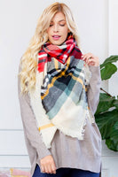 Cream Plaid Fringe Blanket Scarf