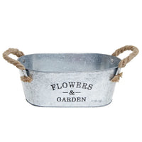 "Flowers & Garden" Metal Pot with Rope Handle