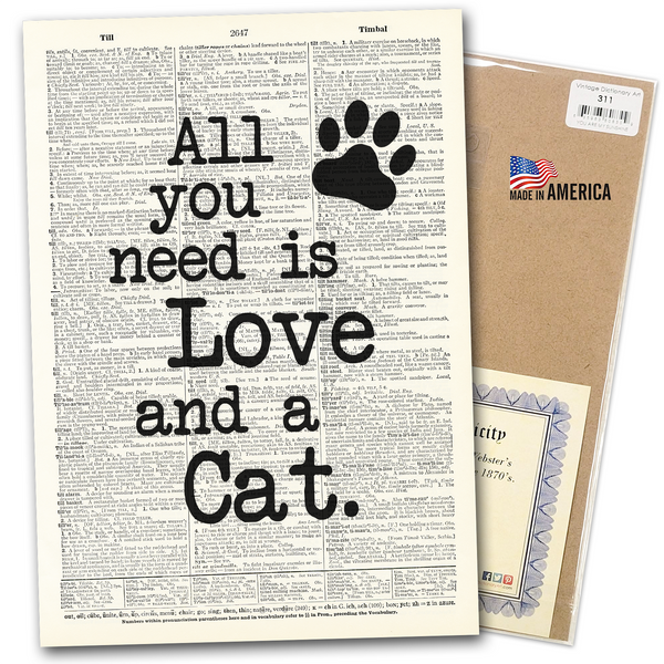 "Love and a cat" - Vintage Dictionary Print