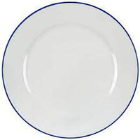 White Enamel Chargers with Blue Rim