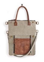 Fold Over Canvas Convertible Tote - Stone